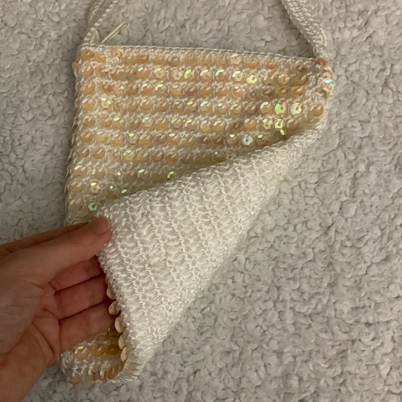 White / Pearly Colored Mini Crochet and Sequin Bag - Picture 15 of 15